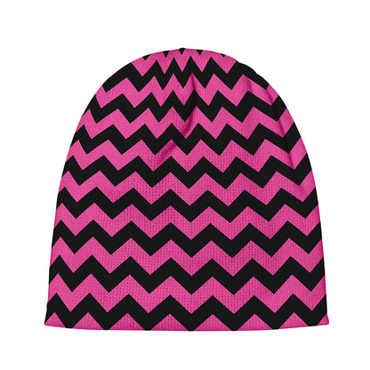 Pink And Black Chevron Pattern Print Beanie