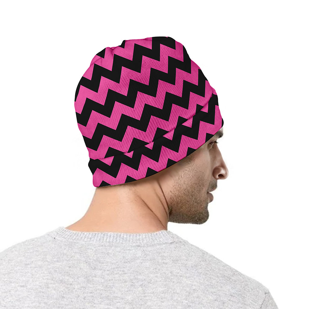 Pink And Black Chevron Pattern Print Beanie