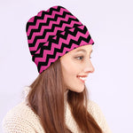 Pink And Black Chevron Pattern Print Beanie