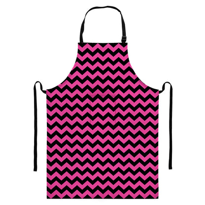 Pink And Black Chevron Pattern Print Bib Apron With Pocket