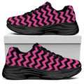 Pink And Black Chevron Pattern Print Black Chunky Shoes