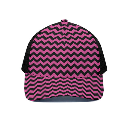 Pink And Black Chevron Pattern Print Black Mesh Trucker Cap