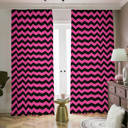 Pink And Black Chevron Pattern Print Blackout Pencil Pleat Curtains