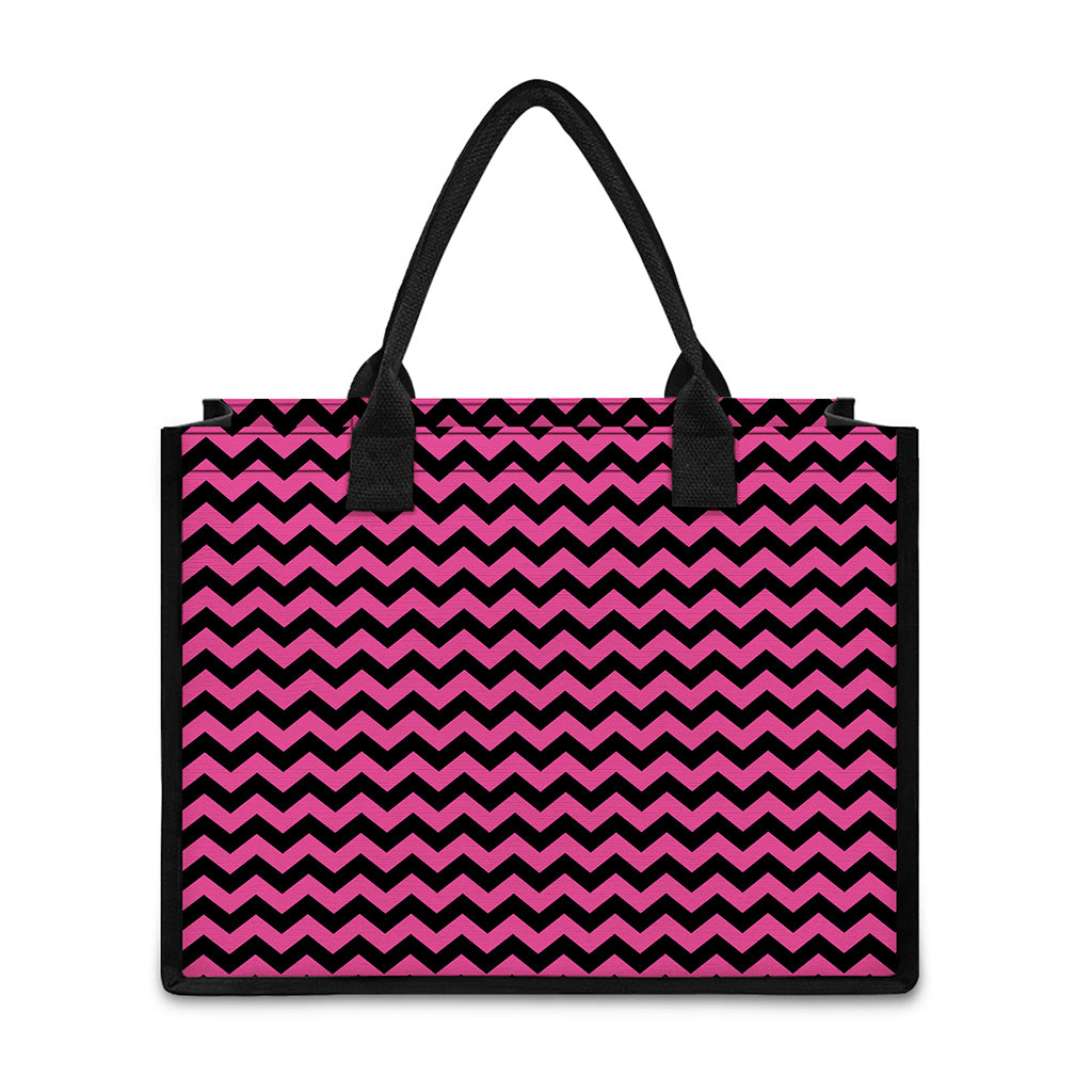 Pink And Black Chevron Pattern Print Canvas Tote Bag