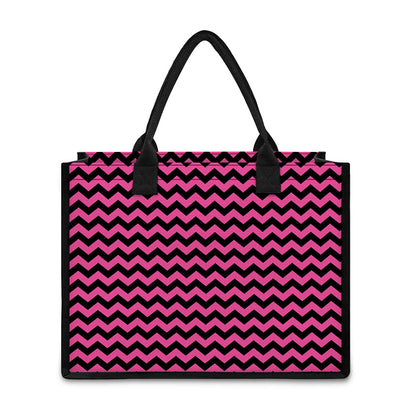 Pink And Black Chevron Pattern Print Canvas Tote Bag