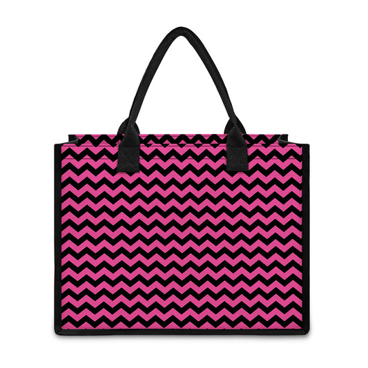 Pink And Black Chevron Pattern Print Canvas Tote Bag