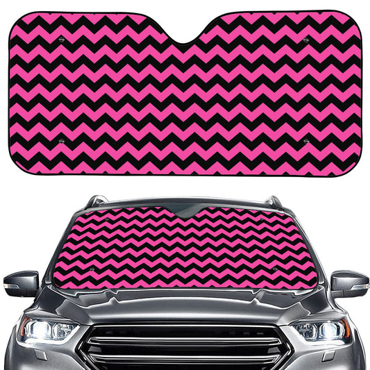 Pink And Black Chevron Pattern Print Car Windshield Sun Shade