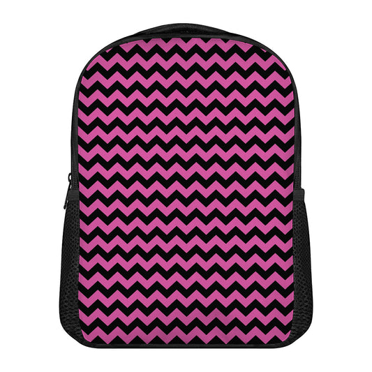 Pink And Black Chevron Pattern Print Casual Backpack