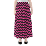 Pink And Black Chevron Pattern Print Chiffon Maxi Skirt
