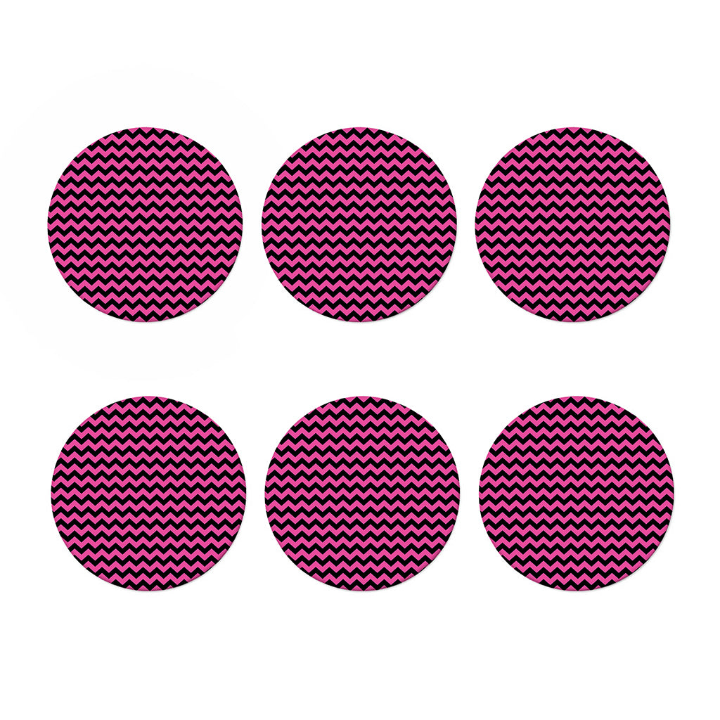Pink And Black Chevron Pattern Print Coaster Set