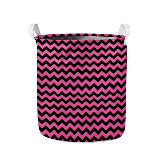 Pink And Black Chevron Pattern Print Collapsible Laundry Basket