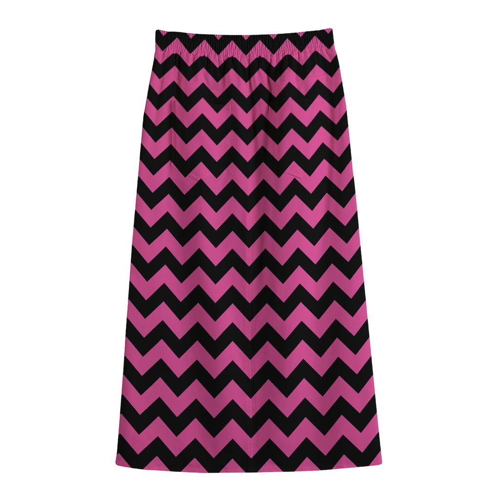 Pink And Black Chevron Pattern Print Cotton Front Slit Maxi Skirt