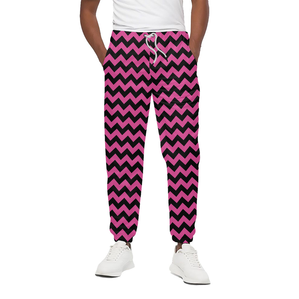 Pink And Black Chevron Pattern Print Cotton Pants