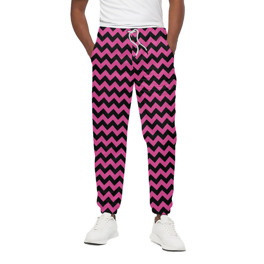 Pink And Black Chevron Pattern Print Cotton Pants