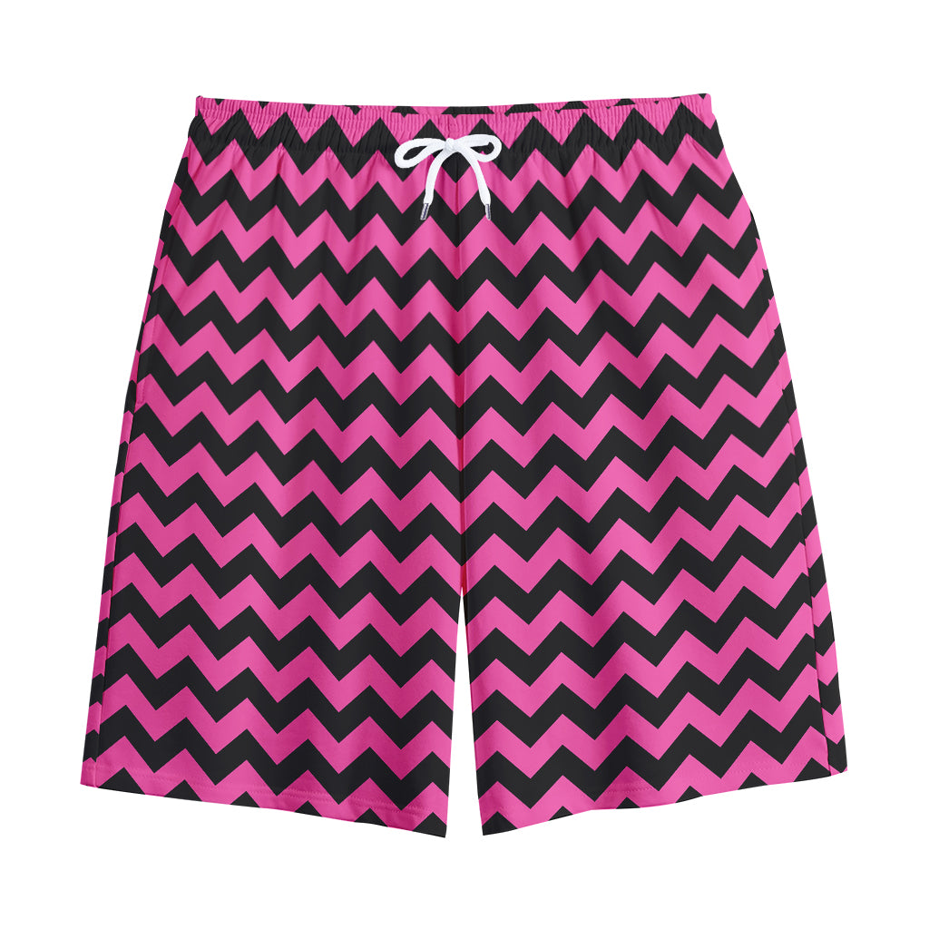 Pink And Black Chevron Pattern Print Cotton Shorts