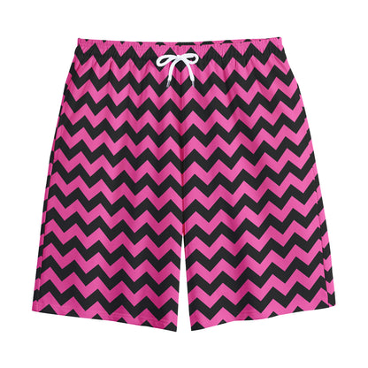 Pink And Black Chevron Pattern Print Cotton Shorts