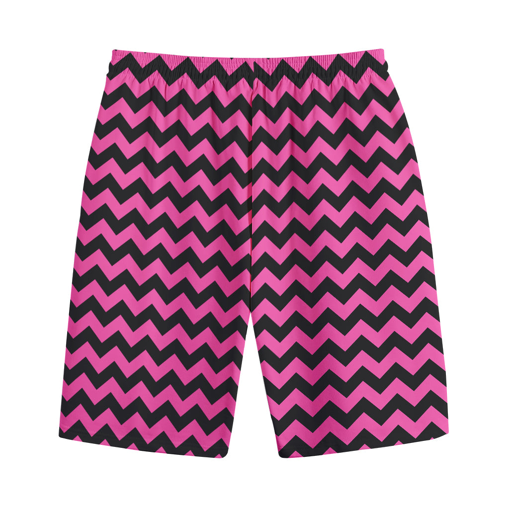 Pink And Black Chevron Pattern Print Cotton Shorts
