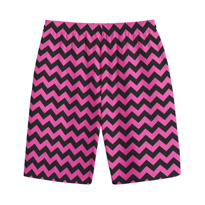 Pink And Black Chevron Pattern Print Cotton Shorts