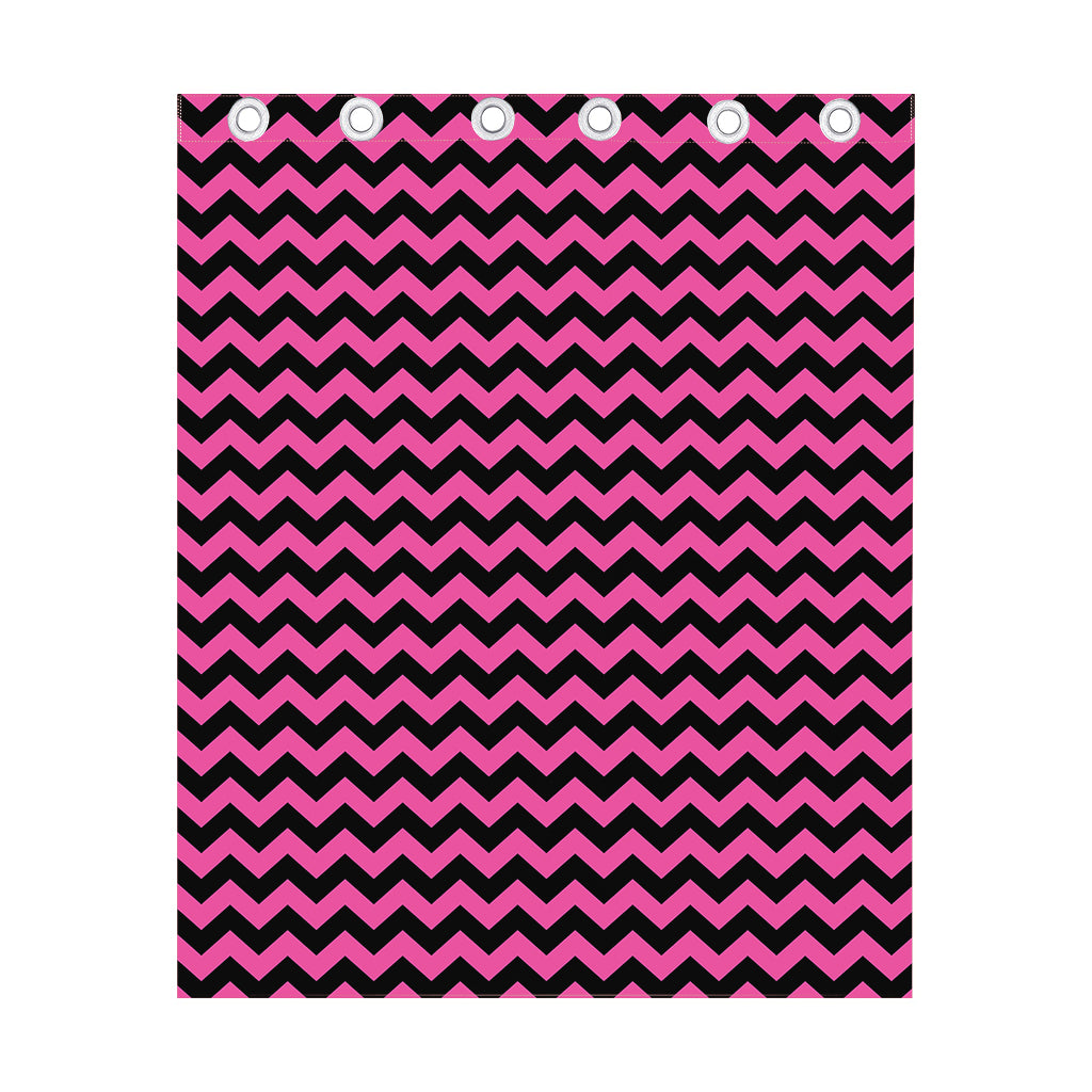 Pink And Black Chevron Pattern Print Curtain