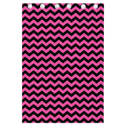 Pink And Black Chevron Pattern Print Curtain