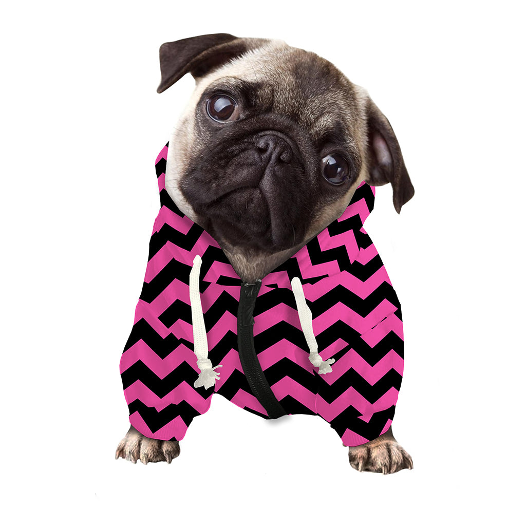 Pink And Black Chevron Pattern Print Dog Zip Up Hoodie