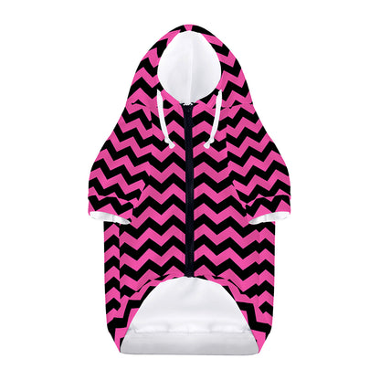 Pink And Black Chevron Pattern Print Dog Zip Up Hoodie