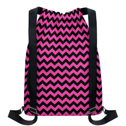 Pink And Black Chevron Pattern Print Drawstring Backpack