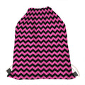 Pink And Black Chevron Pattern Print Drawstring Bag