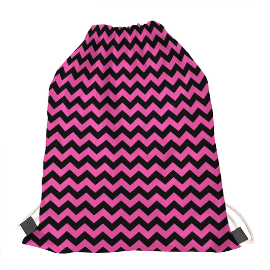 Pink And Black Chevron Pattern Print Drawstring Bag