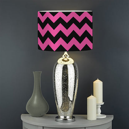 Pink And Black Chevron Pattern Print Drum Lamp Shade