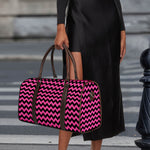 Pink And Black Chevron Pattern Print Duffle Bag