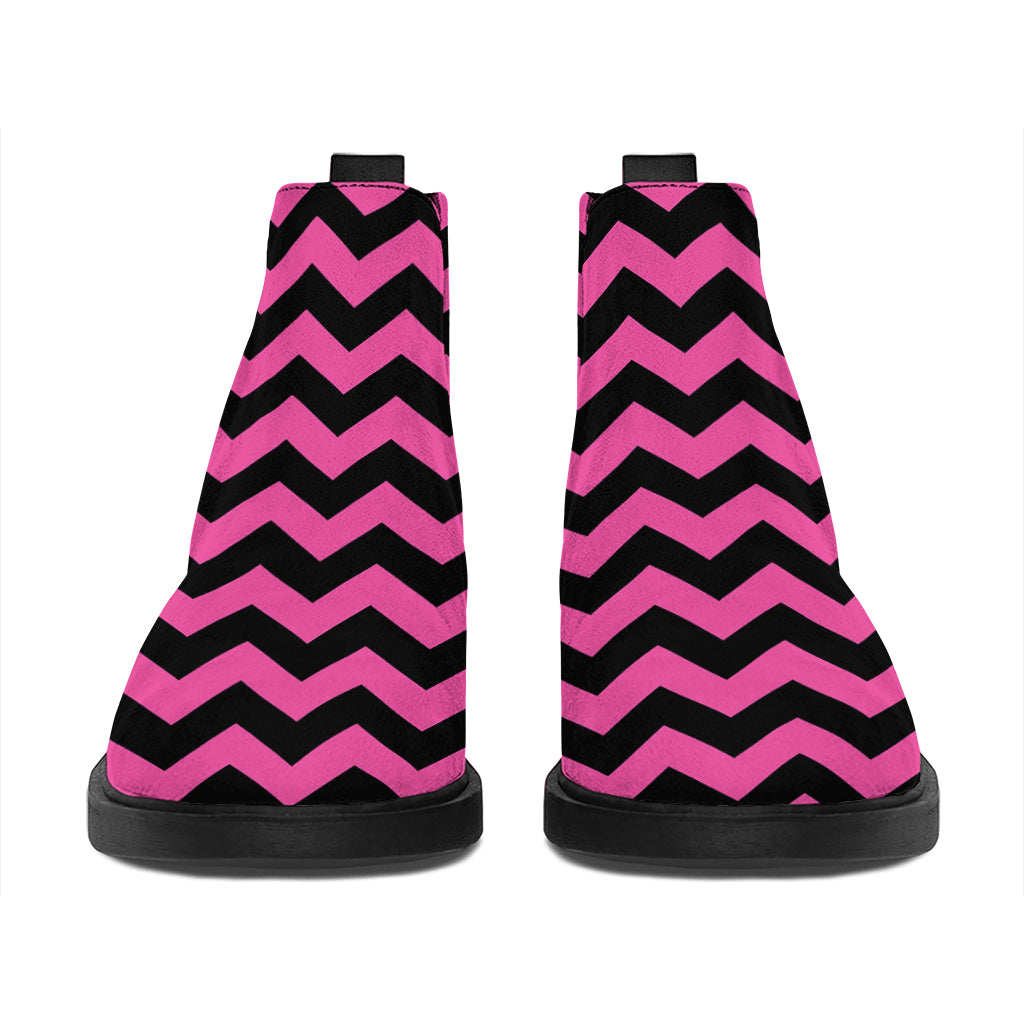 Pink And Black Chevron Pattern Print Flat Ankle Boots