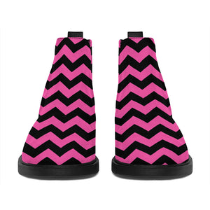 Pink And Black Chevron Pattern Print Flat Ankle Boots