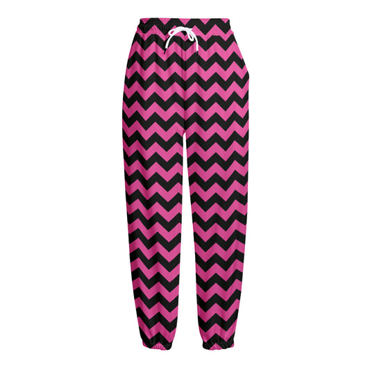 Pink And Black Chevron Pattern Print Fleece Lined Knit Pants