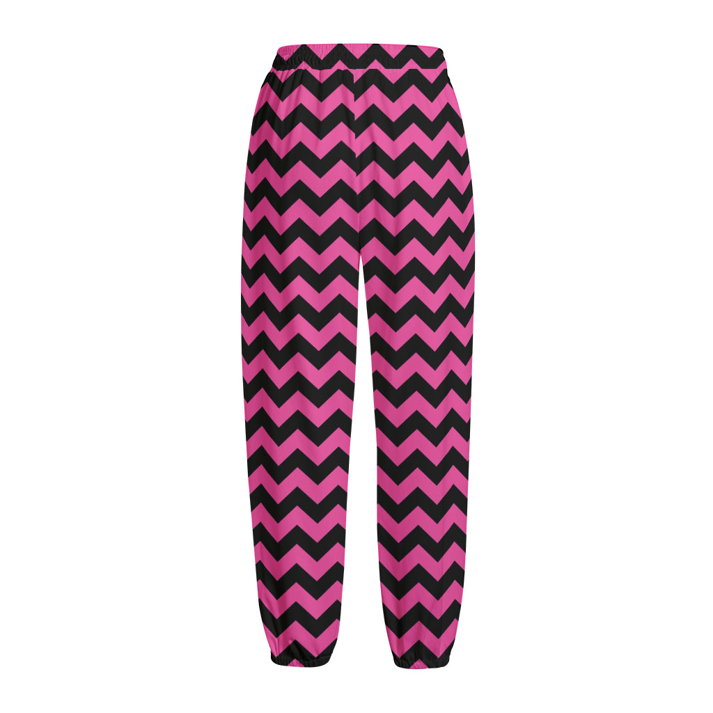 Pink And Black Chevron Pattern Print Fleece Lined Knit Pants