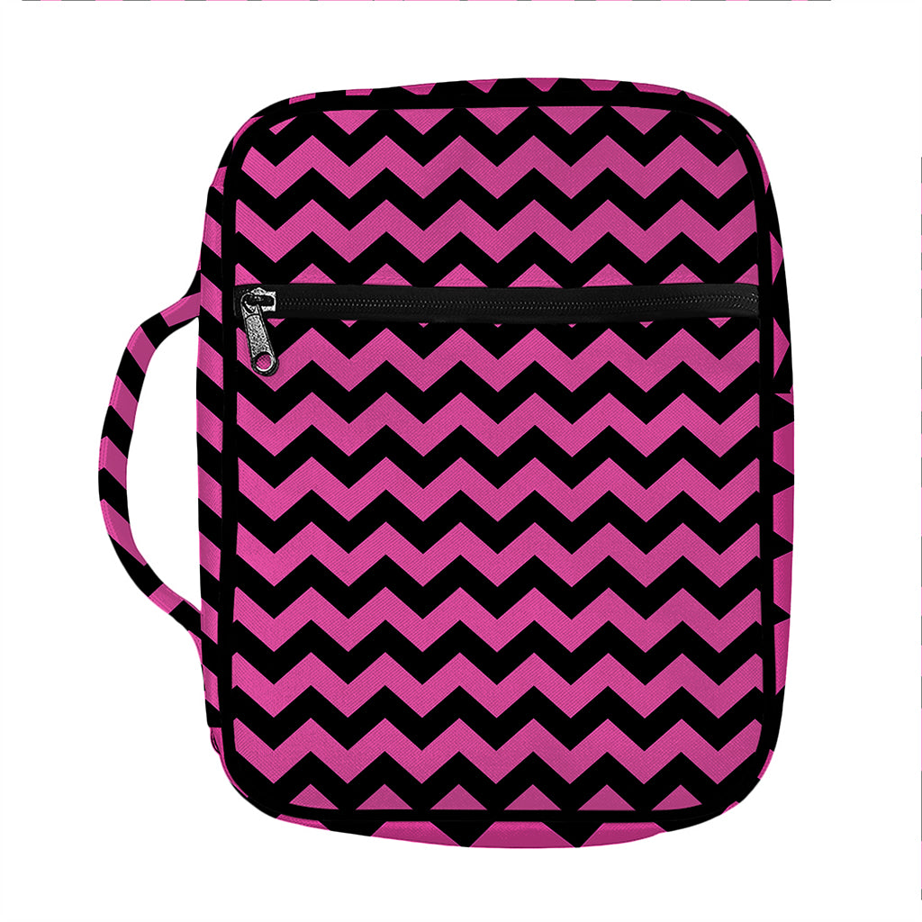 Pink And Black Chevron Pattern Print Front Pocket Bible Bag