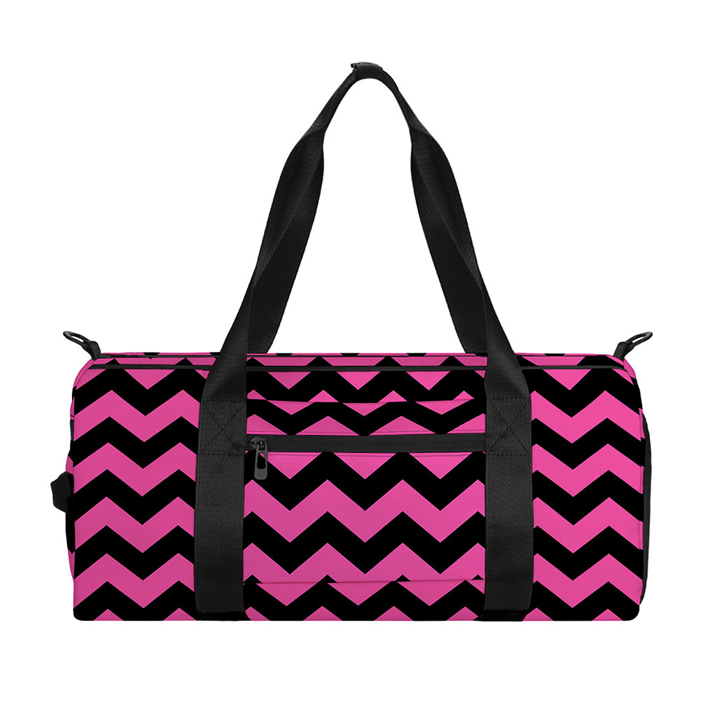 Pink And Black Chevron Pattern Print Gym Bag