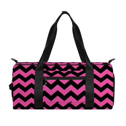 Pink And Black Chevron Pattern Print Gym Bag