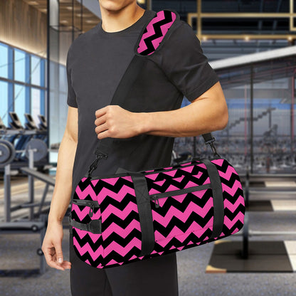 Pink And Black Chevron Pattern Print Gym Bag
