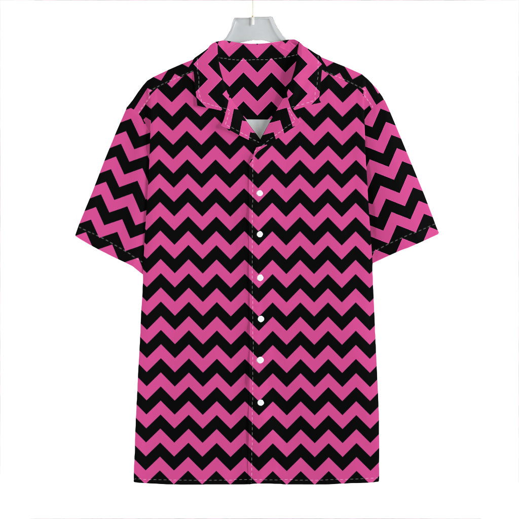 Pink And Black Chevron Pattern Print Hawaiian Shirt