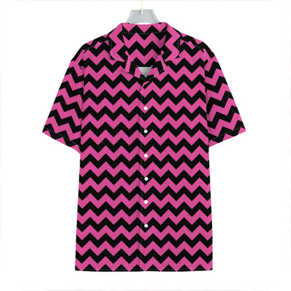 Pink And Black Chevron Pattern Print Hawaiian Shirt