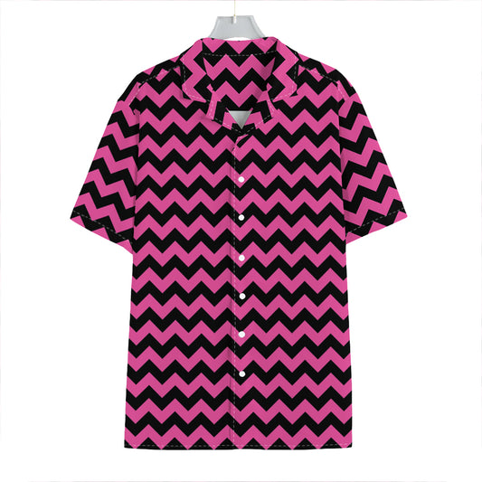 Pink And Black Chevron Pattern Print Hawaiian Shirt