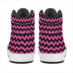 Pink And Black Chevron Pattern Print High Top Leather Sneakers