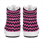 Pink And Black Chevron Pattern Print High Top Leather Sneakers