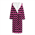 Pink And Black Chevron Pattern Print Hooded Bathrobe