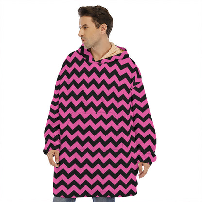 Pink And Black Chevron Pattern Print Hoodie Blanket