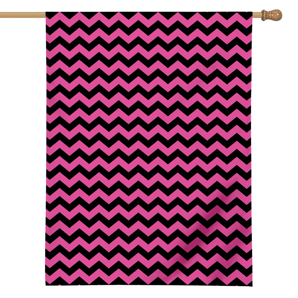 Pink And Black Chevron Pattern Print House Flag