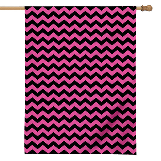 Pink And Black Chevron Pattern Print House Flag