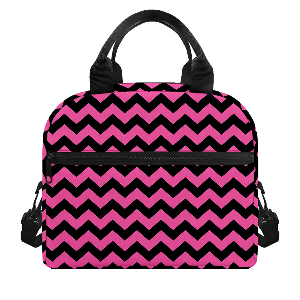 Pink And Black Chevron Pattern Print Insulated Lunch Bag