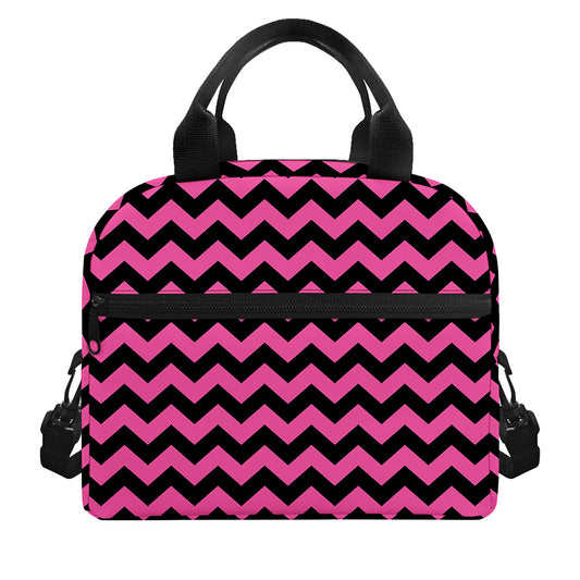 Pink And Black Chevron Pattern Print Insulated Lunch Bag